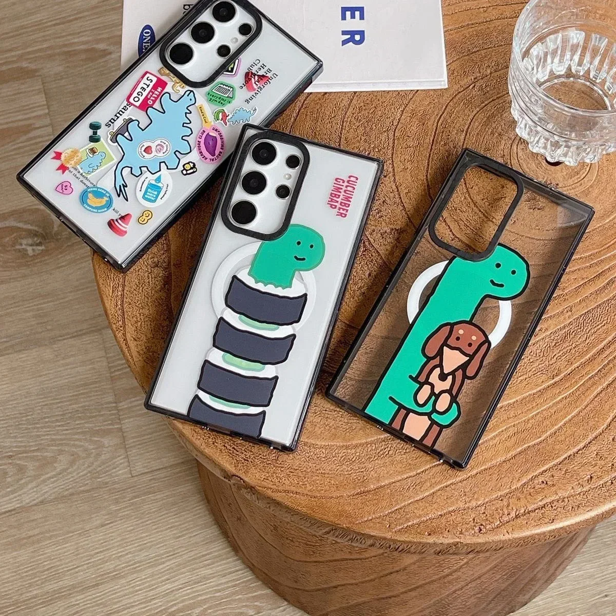 Dinosaur MagSafe Acrylic Black Border Case for Samsung Galaxy S22 Ultra S23 Ultra S24 Ultra Cover Protective Shell