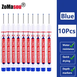 Waterproof Deep Hole Markers - Multi - Color Ink for Woodworking and Metal Carpentry (20mm Blue 10pcs)
