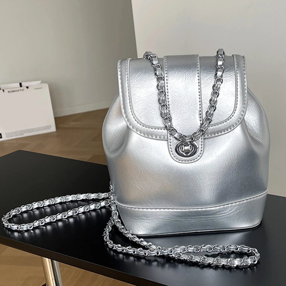 CHANEL Metallic Lambskin Quilted Small In Seoul Backpack Silver