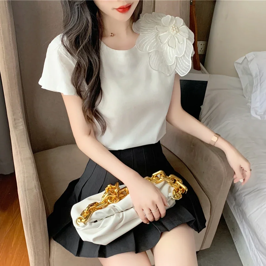 Cheap wholesale 2021 spring summer autumn new fashion casual chiffon women shirt woman female OL Short sleeve shirt Py1433