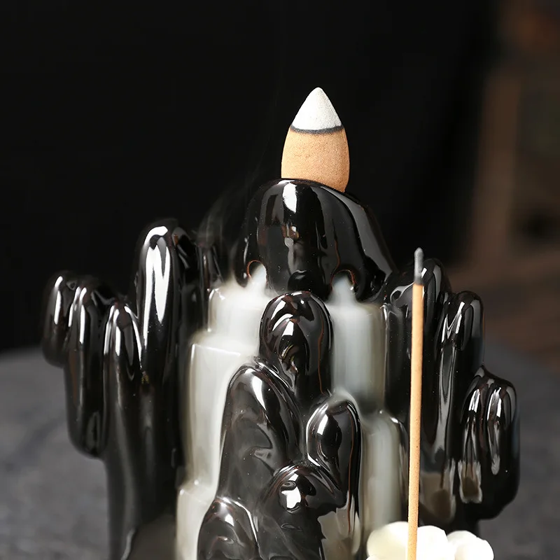 1pc Lucky Lotus Ceramic Sandalwood Incense Burner Backflow Incense Burner Incense Stick Holder , Home Decor (without Incense)