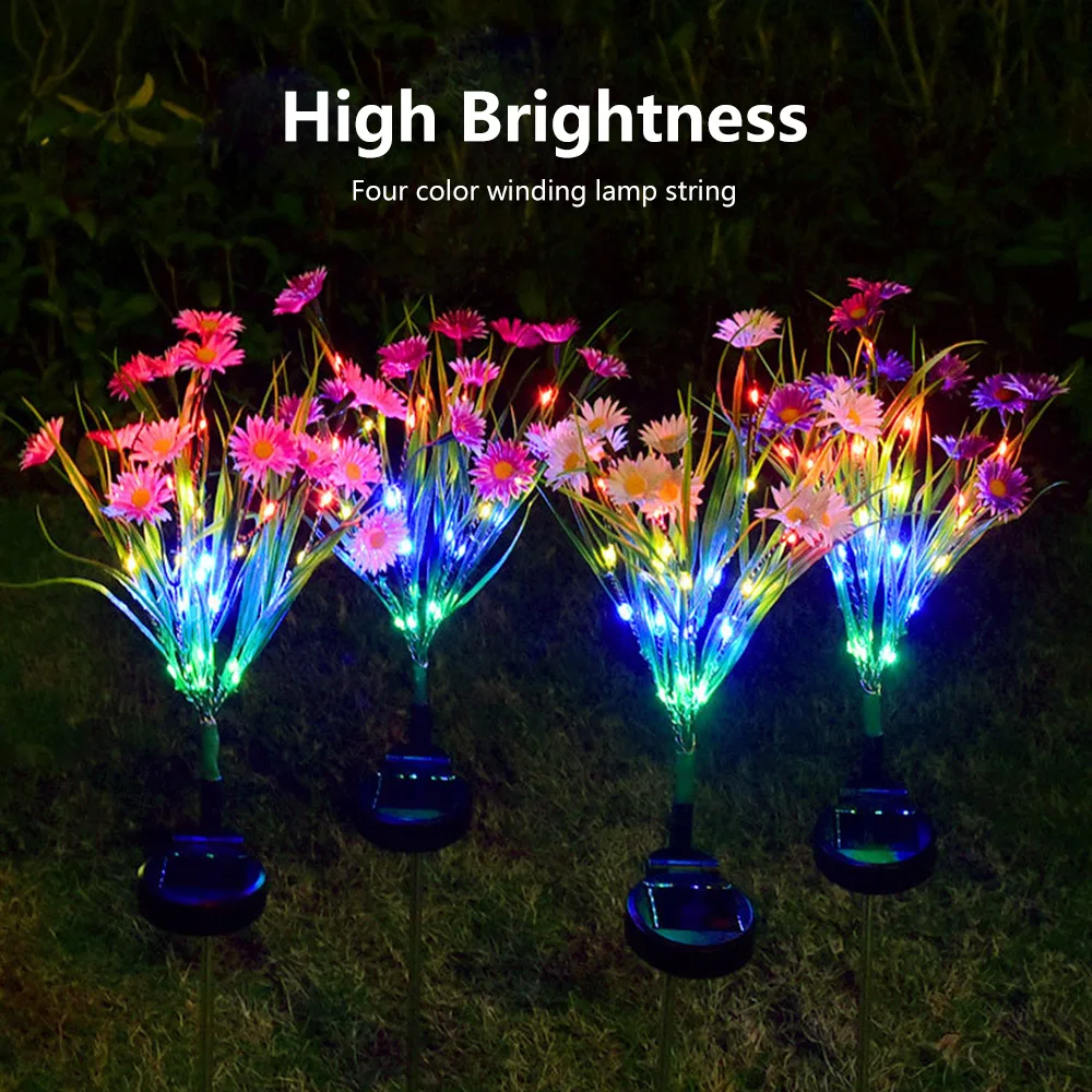 Solar Flower Light Outdoor Waterproof Garden Light Artificial Daisy Lamp Yard Lawn Landscape Light for Patio Garden Decor janevini outdoor garden white rose flower wedding bouquet artificial flowers green eucalyptus bride brooch bridal accessories