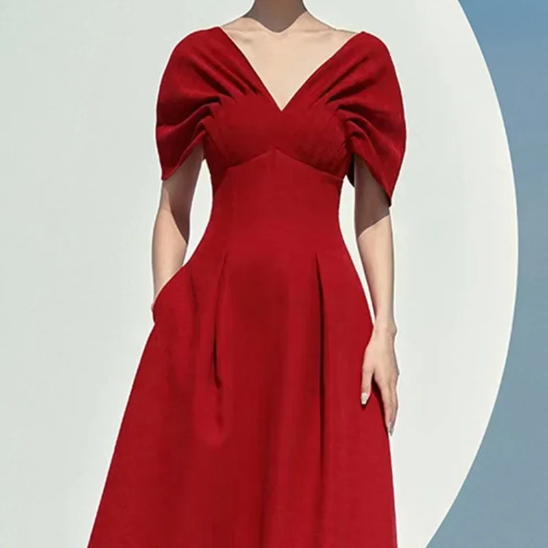 

Summer Party Dresses Women V-neck Puff Sleeve Elegant Dress Bodycon Vintage Clothing High Waisted Vestido Evening Luxury Design