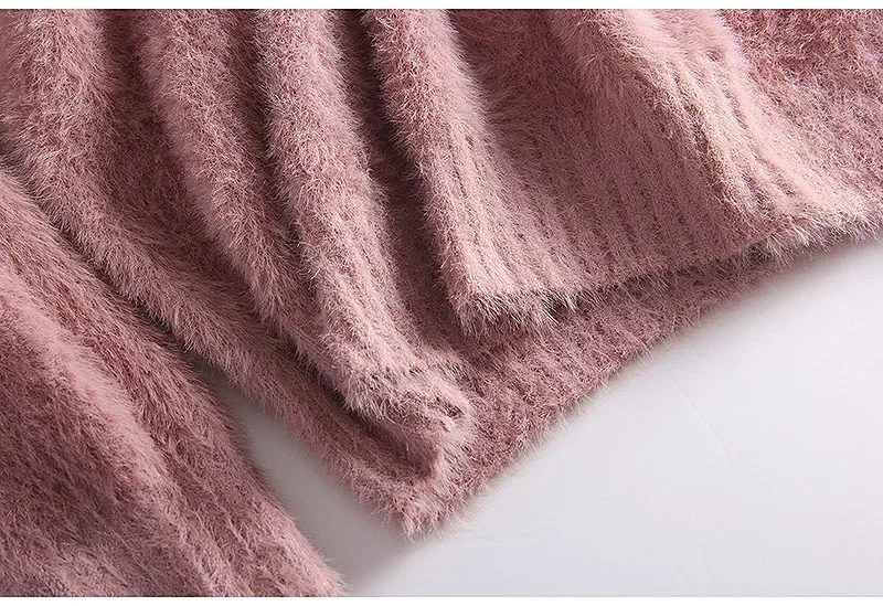 Winter Mink Faux Cashmere Thick Sweater Women Jumper White Pull Femme Loose Pullover Knitted Fluffy Sweaters For Women Winter