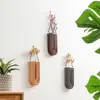 Multi-purpose Stable Wall-mounted Hydroponic Vase Durable Handmade Wood Frame Vase Craft Plant Holder Pendant Artificial Flower 1