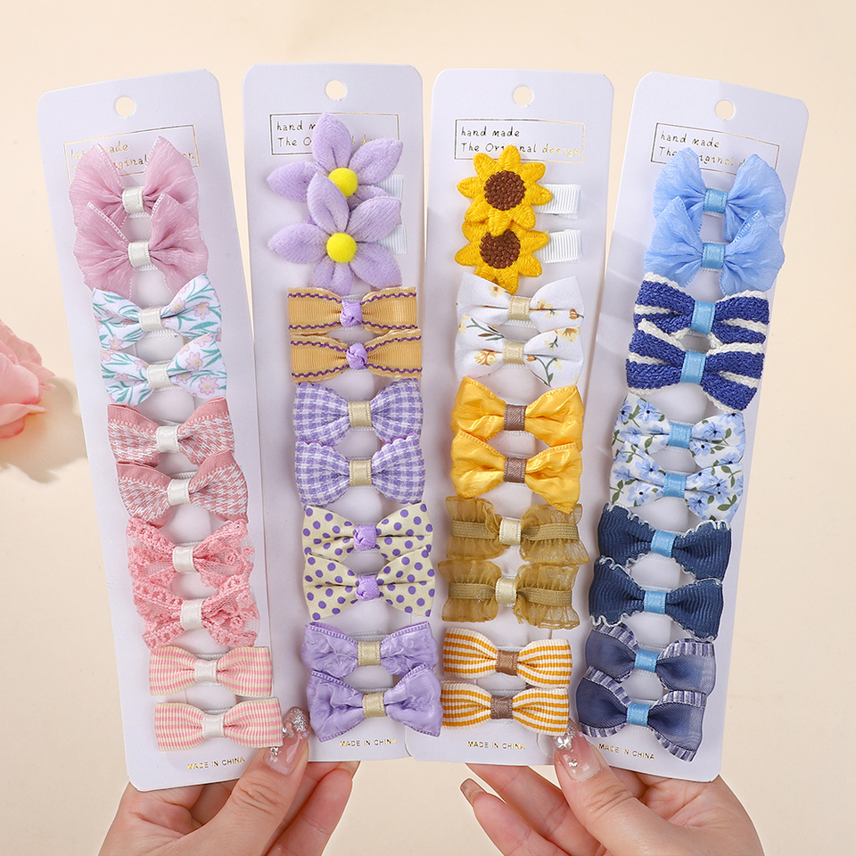 RAINBOW BOWS 10Pcs/Lot Fresh Print Cloth Hair Clips for Kids Exquisite flowers BB Hairpins Girl Hairgripe Headwear Gift Set