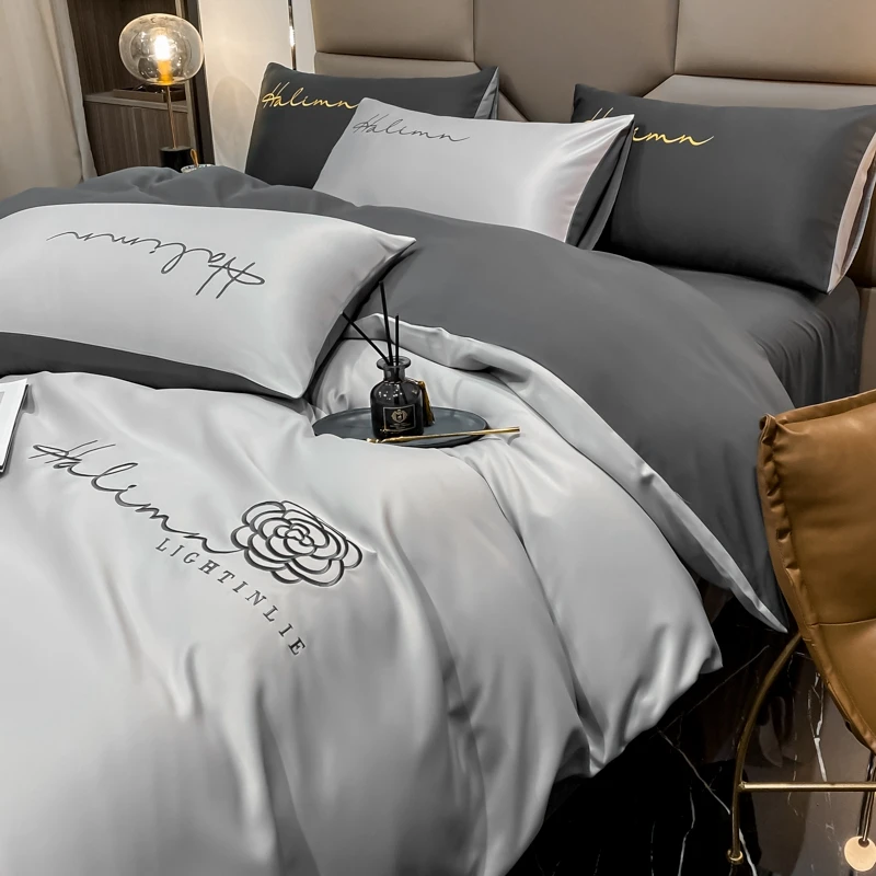Luxury Floral Embroidered Bedding Sets Modern Comfortable Duvet Cover Comforters Covers with Pillowcase for Hotel Bedroom Decor 4