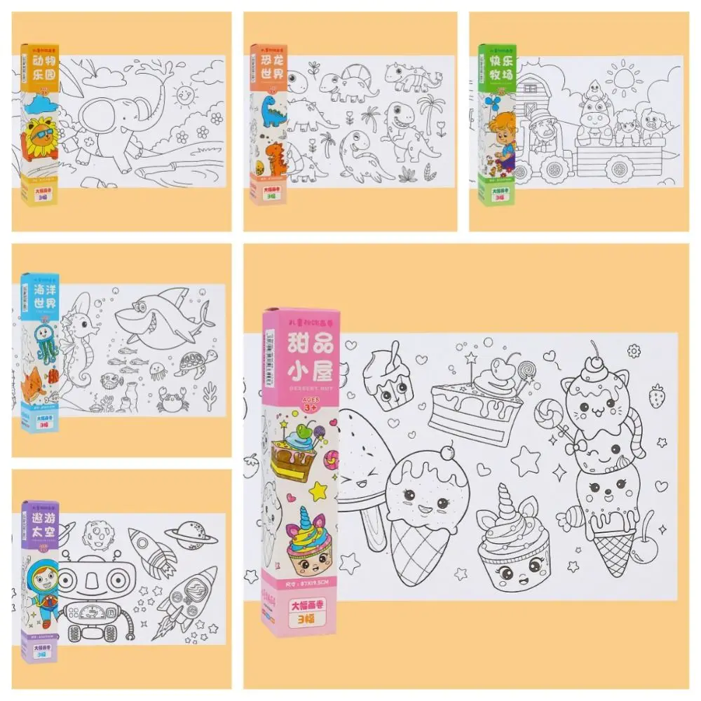 

Dinosaur Drawing Roll of Paper Animal Dessert Children Coloring Paper Color Filling Educational Graffiti Scroll Gifts