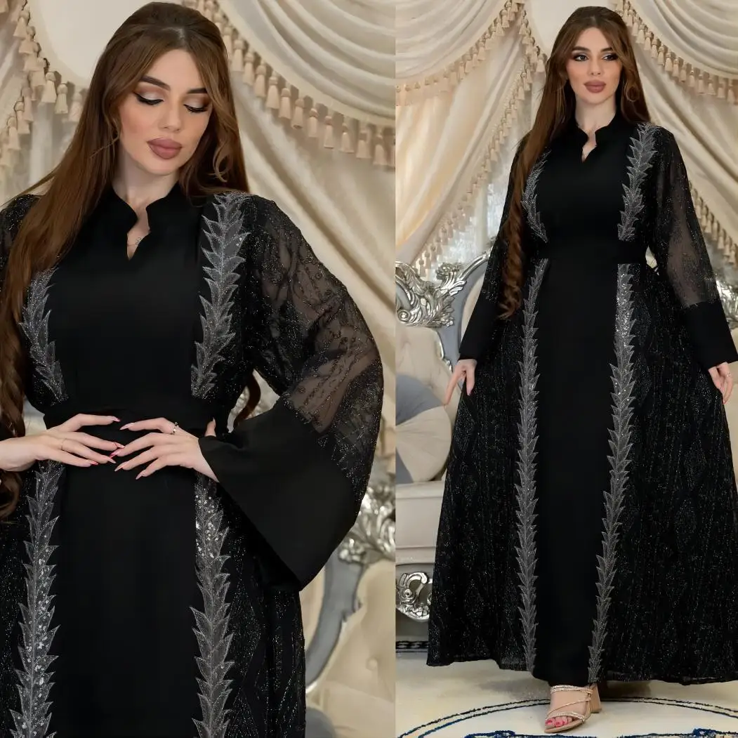 

Eid Muslim Sequins Embroidery Dress for Women Abaya Ramadan Long Sleeve Long Abayas Woman Jalabiya Robe Moroccan Caftan Vestidos