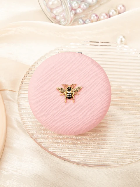 Miroir de maquillage en cuir double face avec équation dorée, rond, noir, rose, rose, rouge, 1 pièce Cadeau parfait pour les femmes, toutes les occasions 4