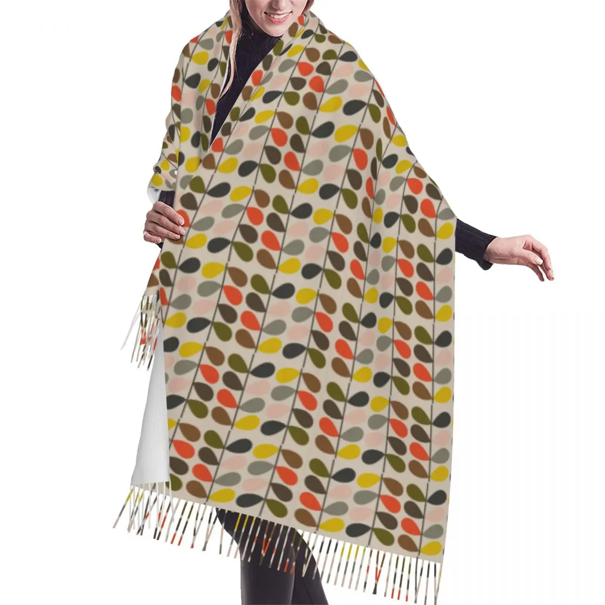 

Lady Long Orla Kiely Pattern Scarves Fashion Versatile Female Women Winter Soft Warm Tassel Shawl Wrap Scarf