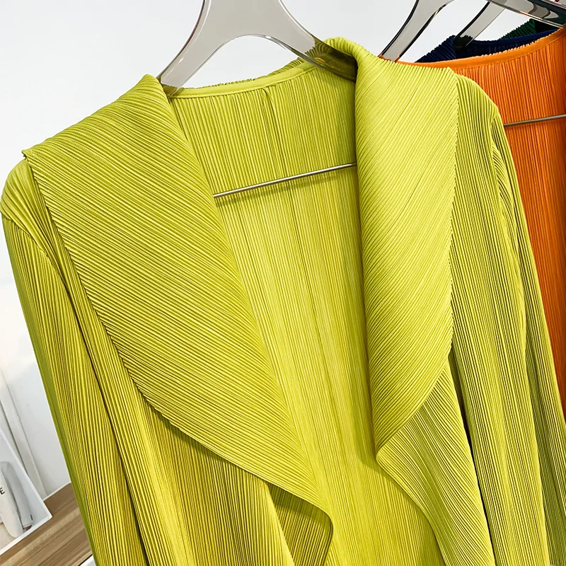 Miyake Pleated Short Jacket 2025 Spring Summer Women's Casual Tops Flap Collar Loose Shopping Peplum Cardigan Tunic Tops