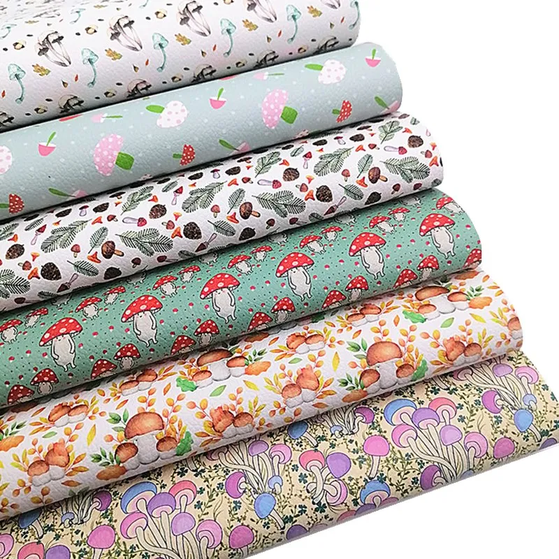 Autumn Mushroom Custom Faux Leather Sheets Fall Synthetic Leather Felt Backing Leather For DIY Craft Sheets Mini Rolls W158