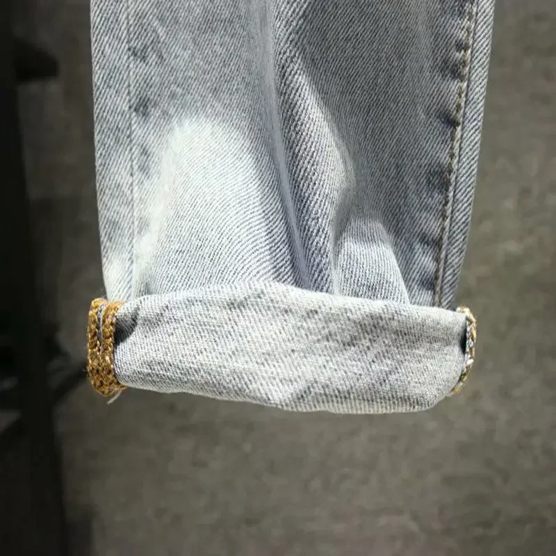 Men's Jeans with Holes Cowboy Pants Cropped Harem Hip Hop Trousers Torn Ripped Broken Retro Classic Trend Korean Style men jeans,ripped jeans,ripped patchwork jeans