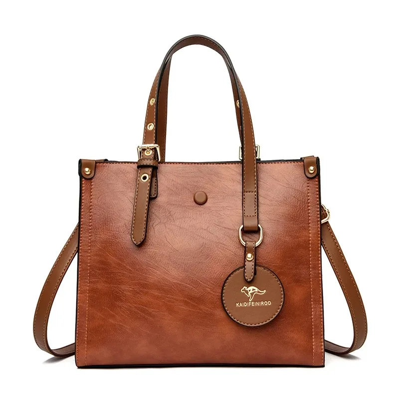 

3-storey leisure handbag retro ladies handbag leather high-end handbag 2024