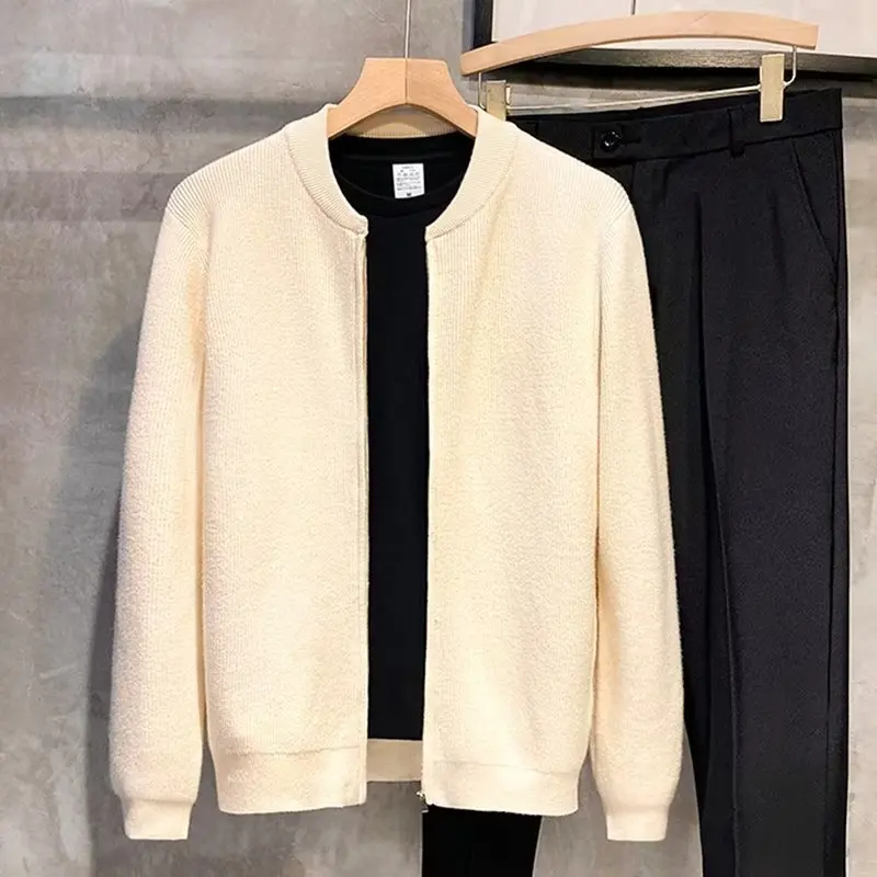 Fashion Mens Autumn Winter New Zip Up Cardigan Knitted Sweater Y2K Style Vintage Slouchy Sweater Jackets Hooded Sweaters For Men 4