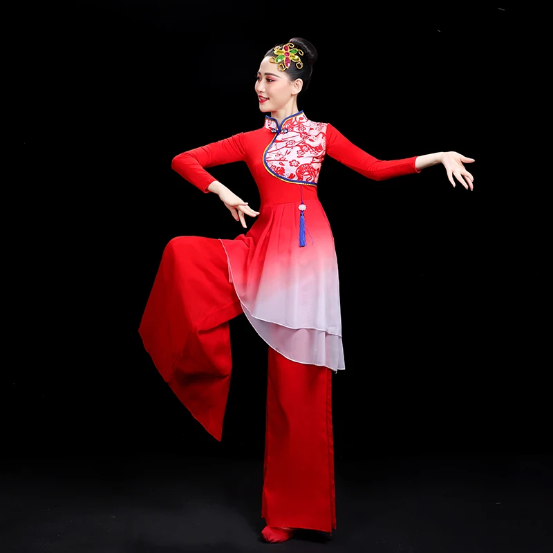 Yangko Dance Costume Women Chinese National Dancing Dancer Wear Long Sleeve Hanfu Clothing Square Dance Outfit Red 3XL
