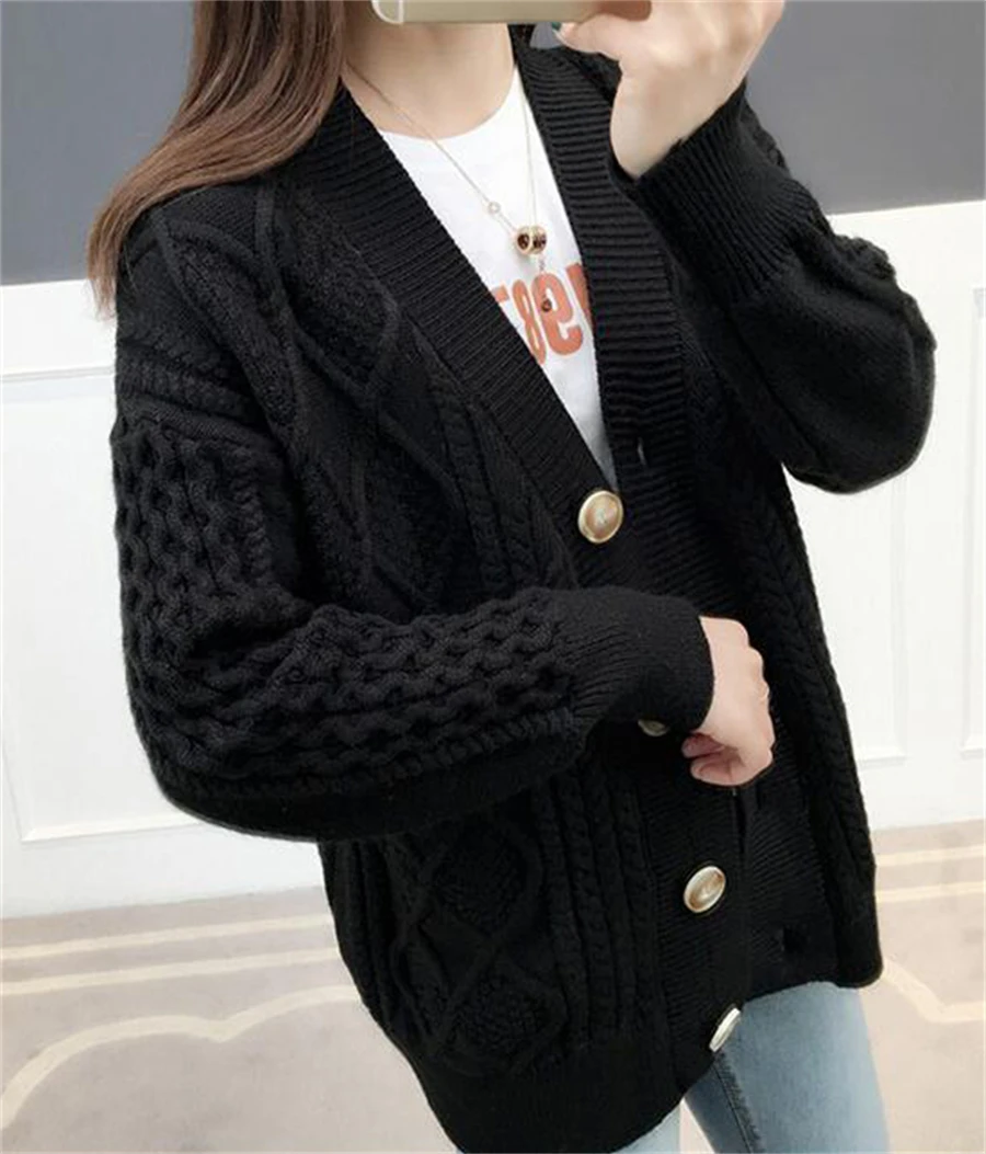 Winter Fall Mid Length Sweater Cardigan Loose Casual Soft Knitwears Coats Solid Color Woman Malhas Outwears New Long Sleeve Tops