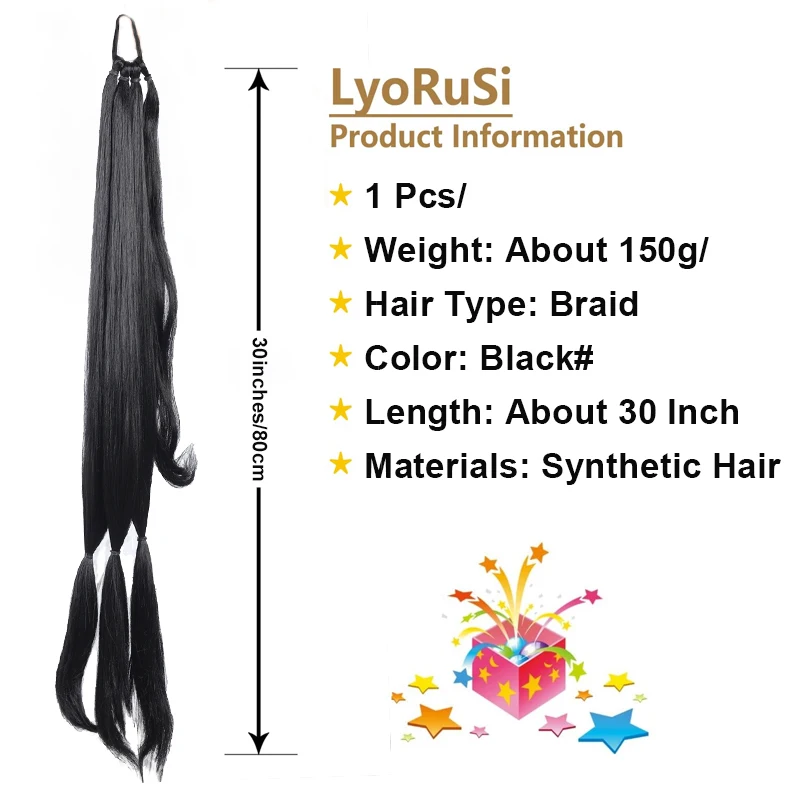 LUPU Long Braids Ponytail Extensions Straight Hair Wraps Ponytail Extensions Soft Synthetic Hair Extensions, for Daily use