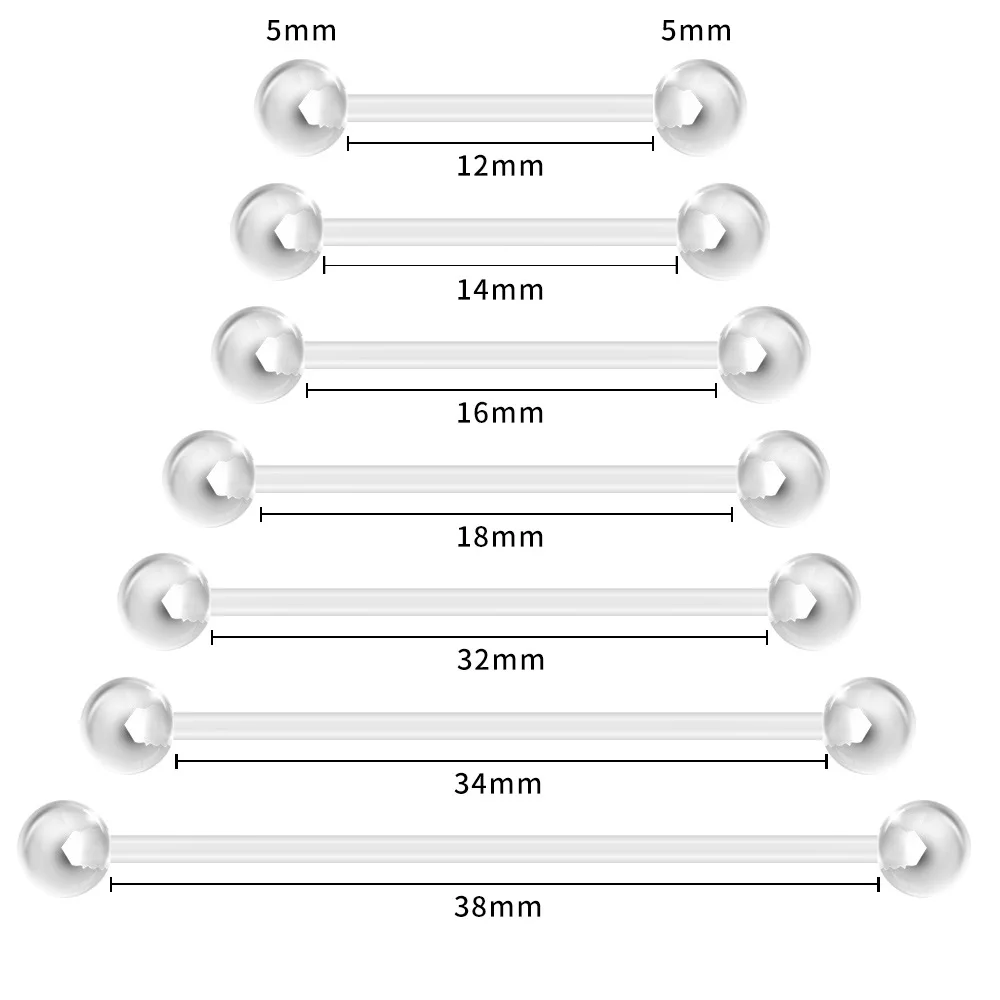 10PCSClearAcrylicPiercingsRetainersFlexibleTongueRingBioflexPlasticNipplePiercing