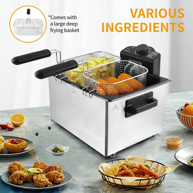 5L Fryer Household Electric Fryer Fried Skewers/Fish/French Fries 2100W Electric Dual Probes