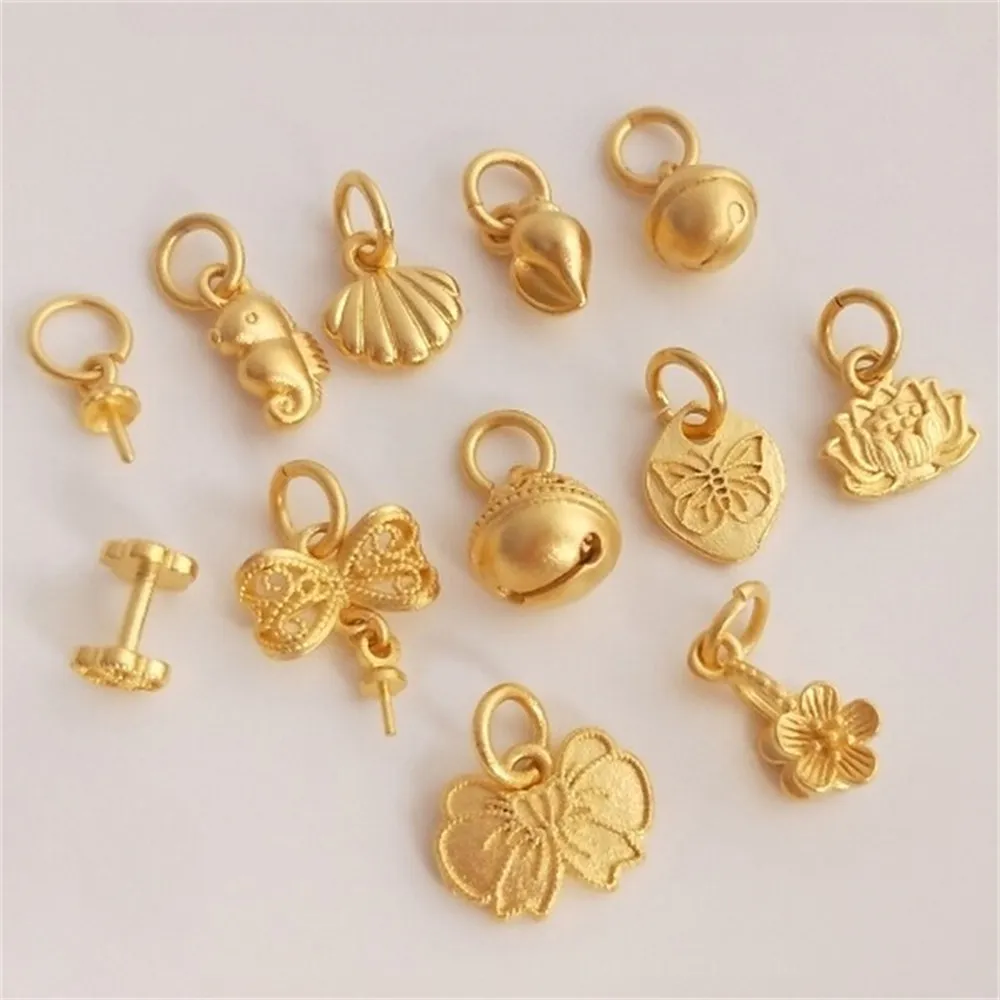 Advanced Sand Gold Half Hole Bead Holder Pendant Ocean Series Bow Knot Bell Pendant DIY Jewelry Charms Accessories K393