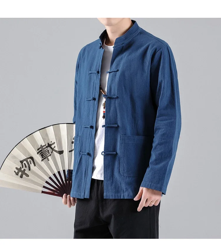Men's Chinese Style Traditional Kung Fu Tai Chi Cotton And Linen Tang Suit Uniform Shirt And Blouses Jacket Clothing