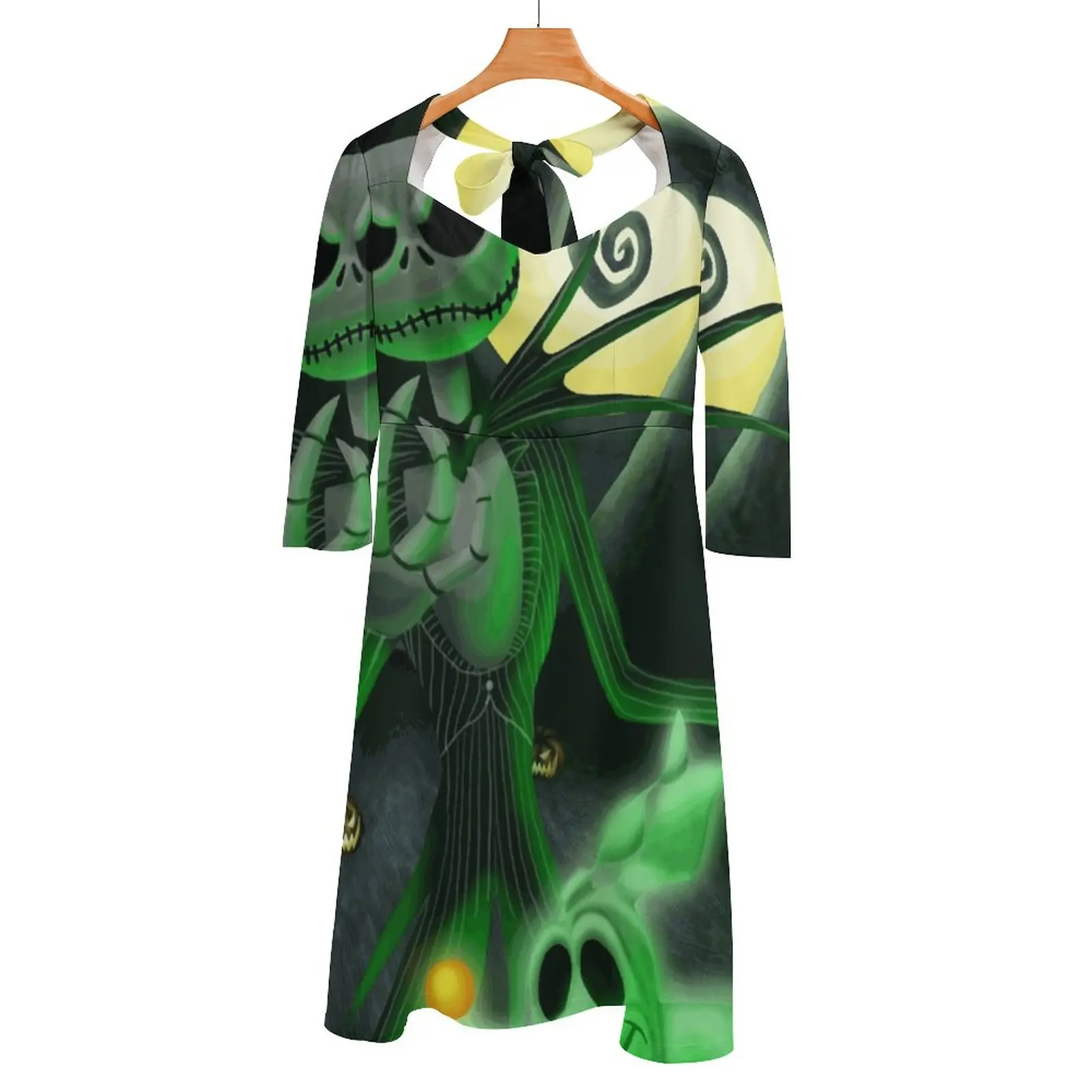 Nightmare Before Christmas Skellington Back Lacing Backless Dress Square Neck Dress Sweet Elegant Dress Nightmare Christmas