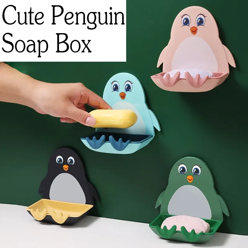 

Penguin Wall-Mounted Soap Box, Suction Cup Rack, Cute Drain Toilet, Free Punch Shelf, Soap Box