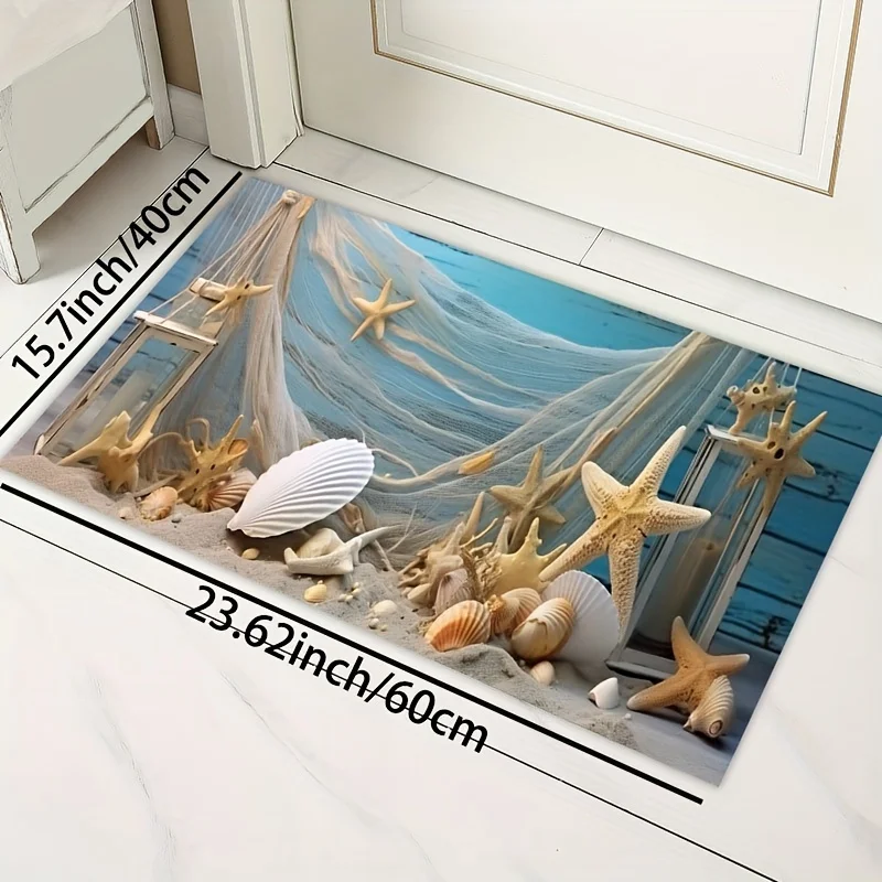 Beach Seashells Starfish Print Kitchen Rugs Balcony Hallway Non-Slip Floor Mat Bath Toilet Doormat Bedroom Bedside Carpets Decor 5