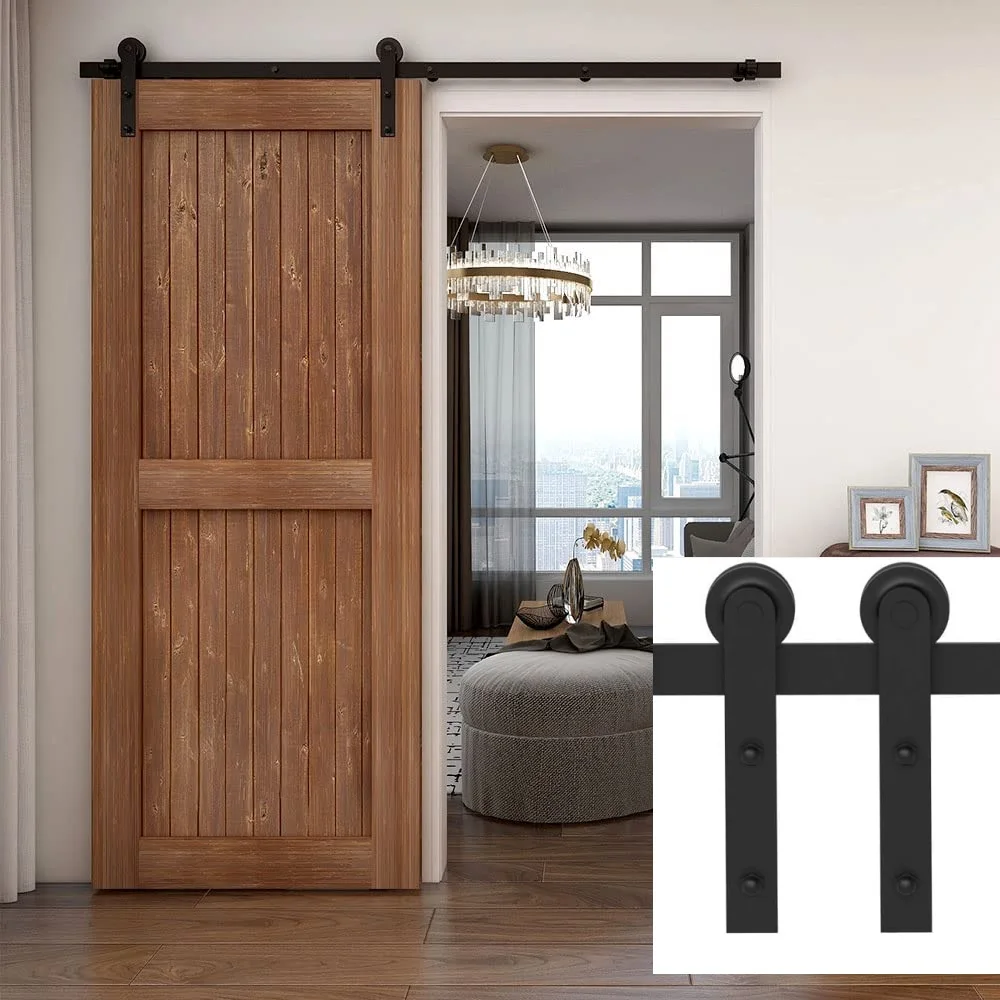 YOUTHUA Sliding Barn Door Hardware Kit Slide Heavy Duty For Single Barn Door Track Roller System Black Steel Rail Hanger