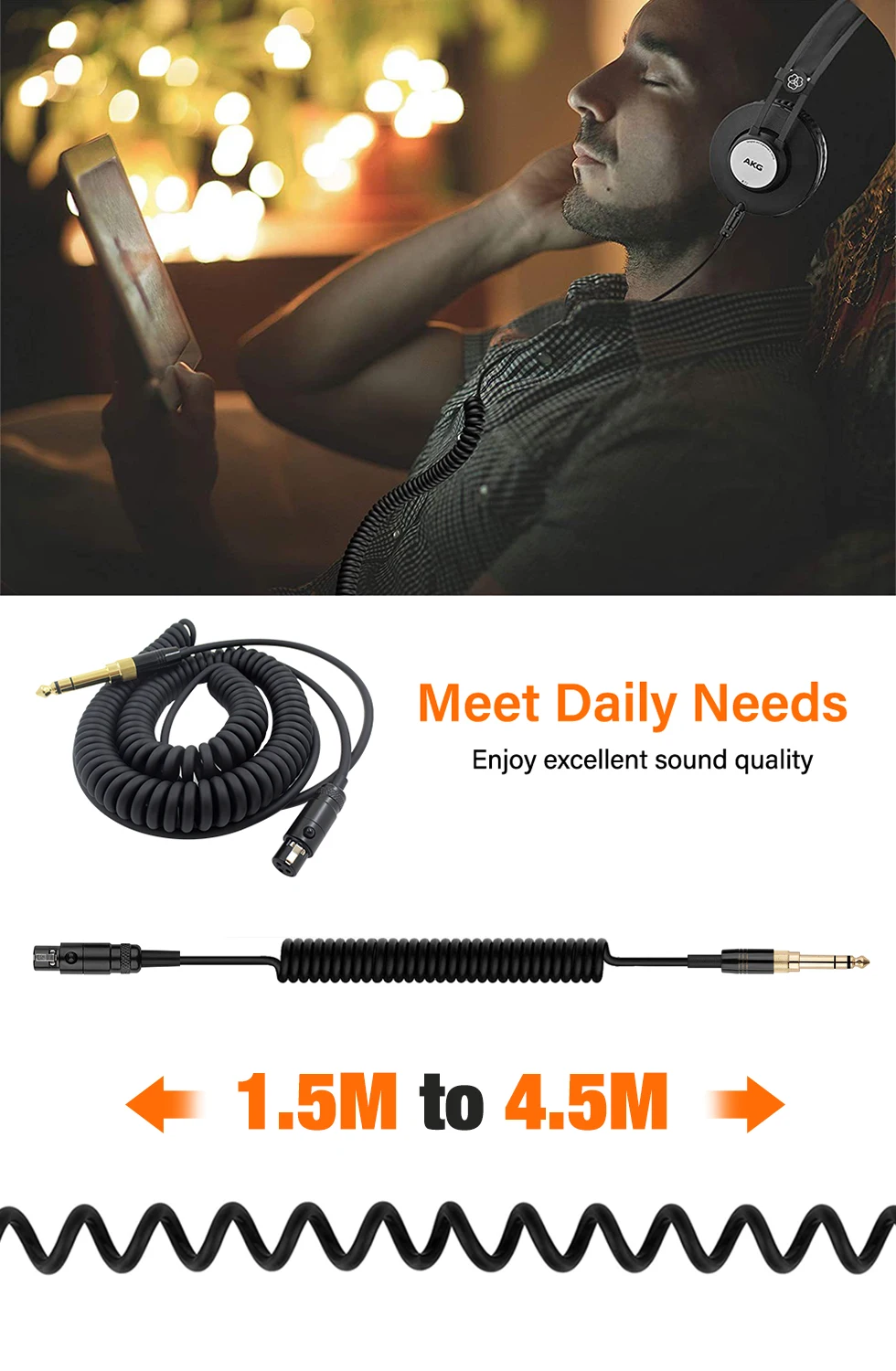 Gold plated 6.3/3.5mm Jack to Mini XLR Female Headphone Cable Audio Line Cord for AKG Q701 K702 K240 K141 K271 K171 K181