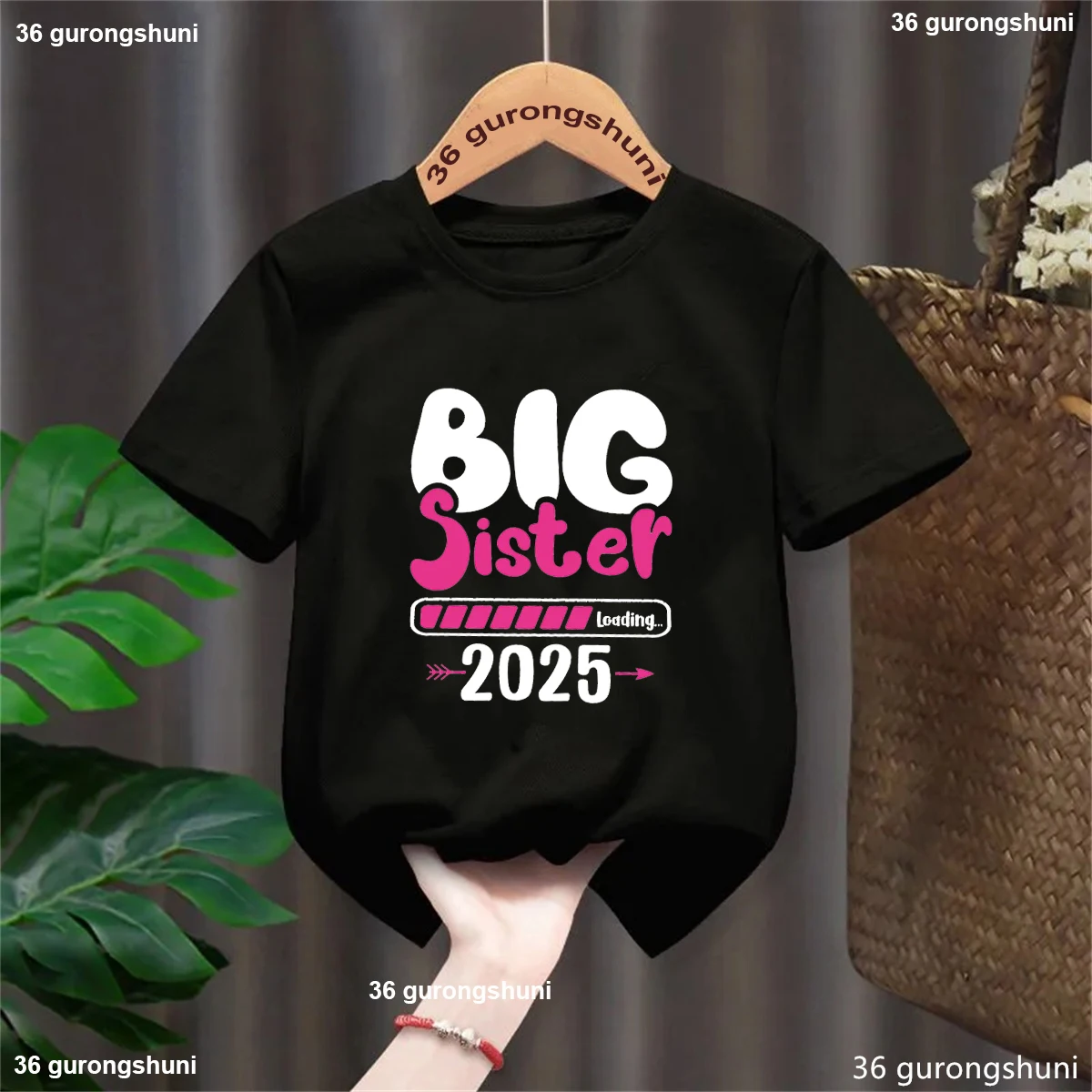 Big Sister Loading 2025 Letter Printed Tshirt Girls Funny Kids Clothes Harajuku Kawaii Children'S Clothing T-Shirt Tops 5