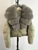 2024 New Winter Big Natural Fox Fur Fluffy Puffer Coat Women Button Warm 90White Duck Feather Down Short Jacket Waterproof Parka 6