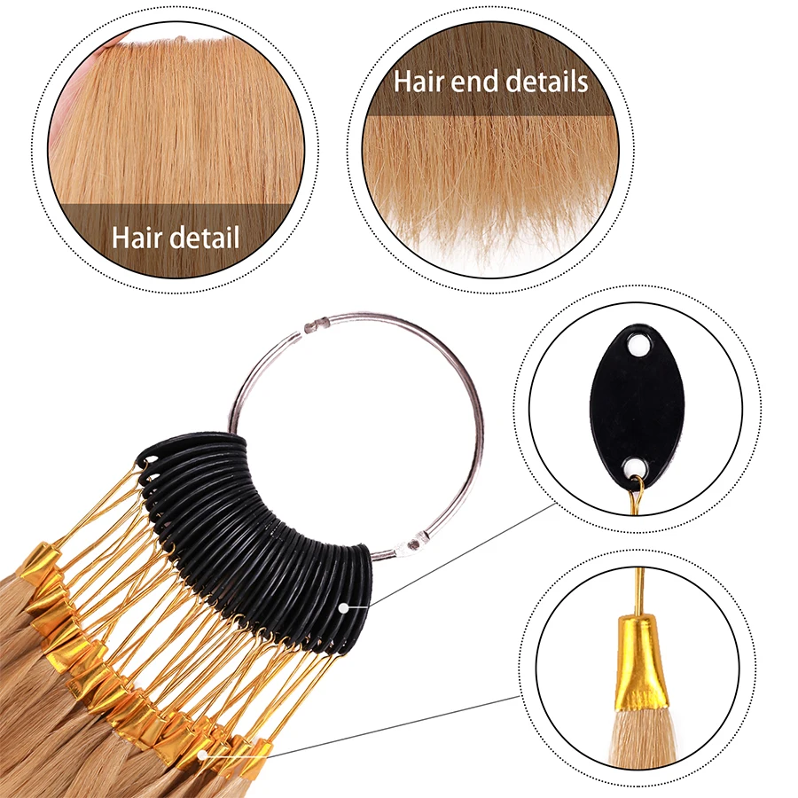 Human Color Rings Dyer Hair Testing Colored Strands For Hair Teaching Natural Virgin Can Be Dyed Crimp Curly Salon Tools