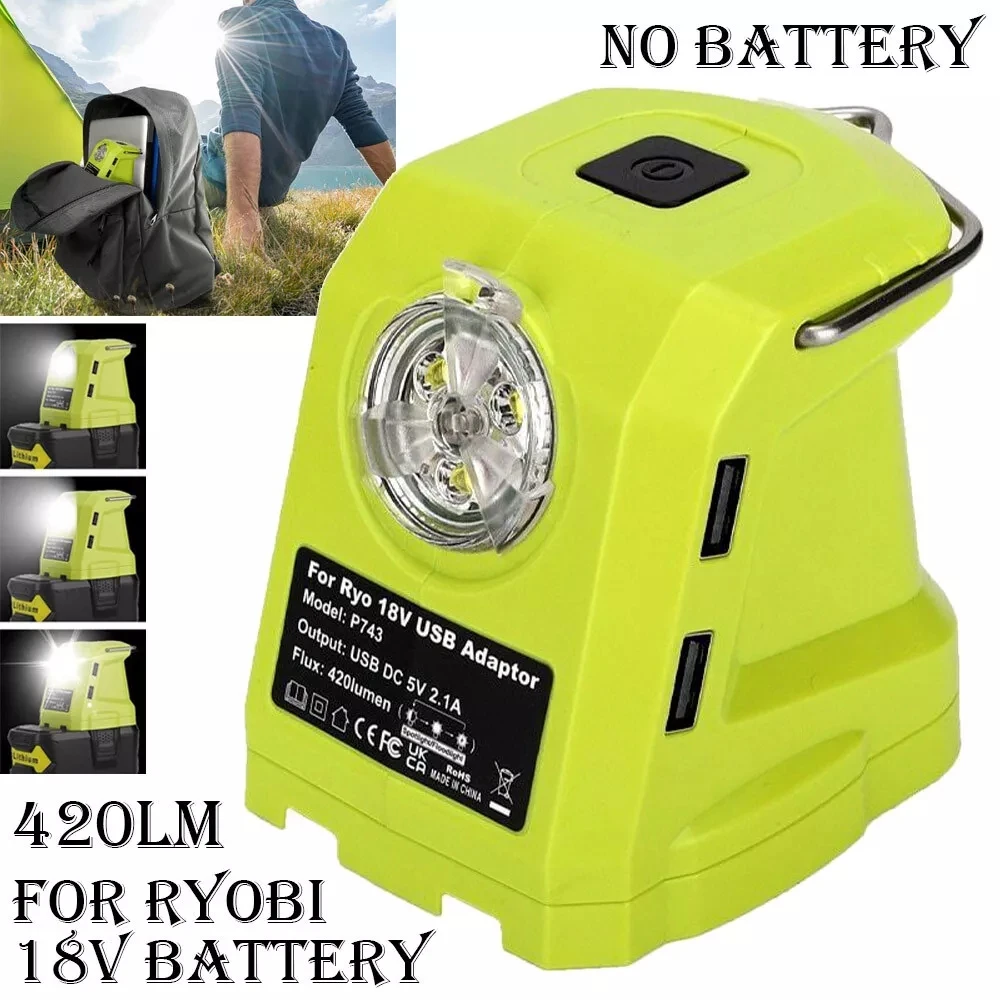 Portable Spotlight LED Work Light For RYOBI 14.4V-18V Li-ion Battery Dual USB Ad