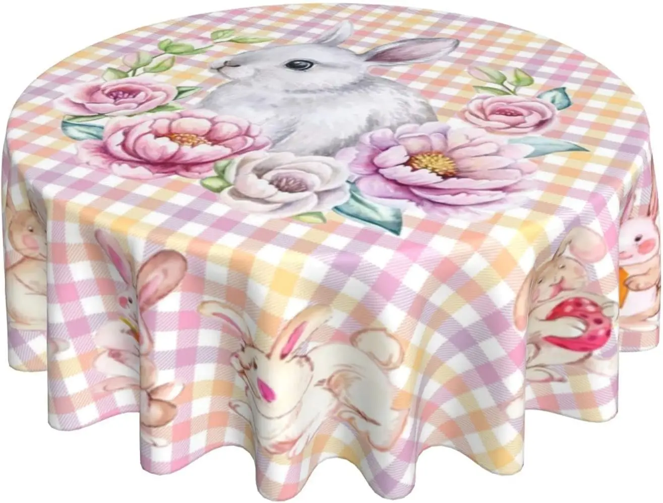 

Easter Tablecloth Round Cute Bunnies Table Cover Washable Stain and Wrinkle Resistant Water-Proof Table Cloth 60 Inches