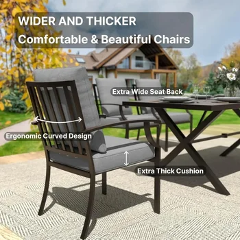 Set da pranzo da esterno rettangolare da 7 pezzi con foro per ombrellone - Tavolo da patio e sedie per giardino e prato 1