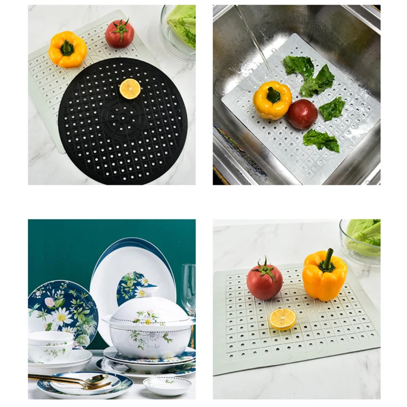 Quick Drain Sink Mat Non Slip Soft Rubber Tabletop Heat Insulation Protector Pads Kitchen Tableware Bathroom Quick Drying Mats