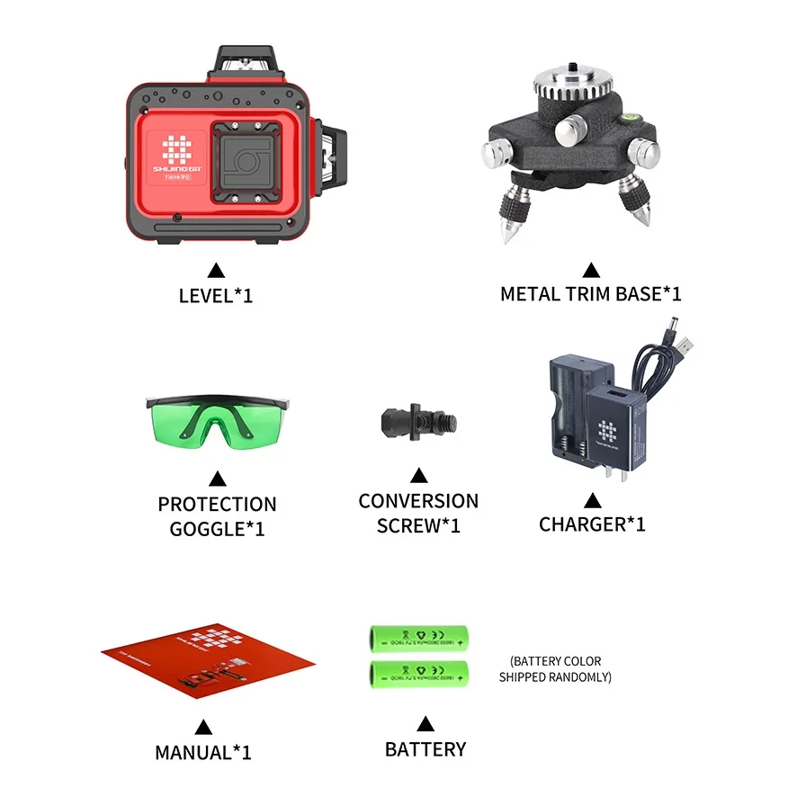 Горизонтальный и вертикальный лазерный уровень SHIJING 7359 3D 12 линий зеленый луч 360 с дистанционным управлением