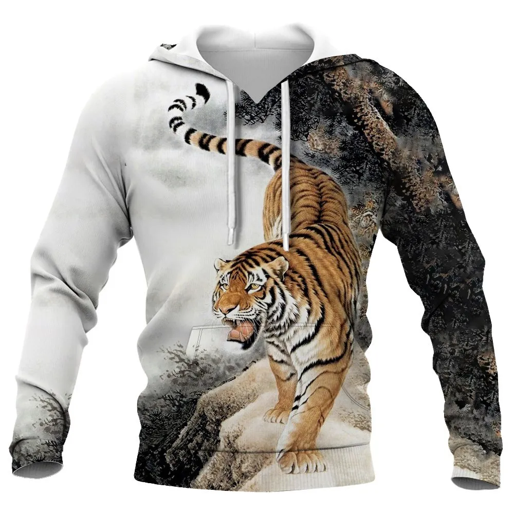 

2023 Autumn New Men's Animal Hoodie Sweatshirt 3D Printed Tiger Hoodie Pocket Pullover Loose Hoodie Sweatshirt Fashion clothing