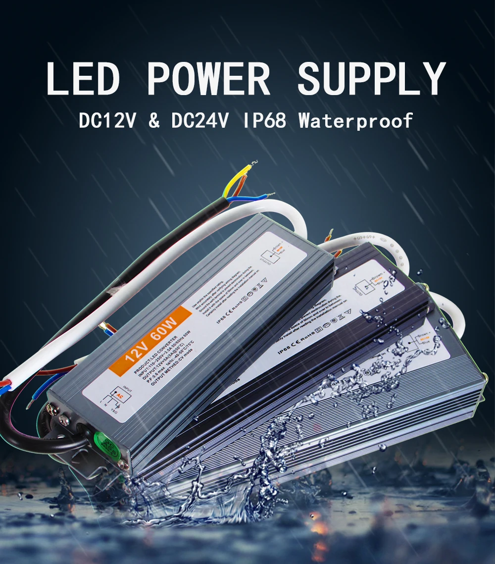 AC DC Transformers 12V 24V Power Supply 12 24 V Volt IP67 IP68 Outdoor Waterproof 24V Power Supply AC-DC 220V TO 12V10W-400W