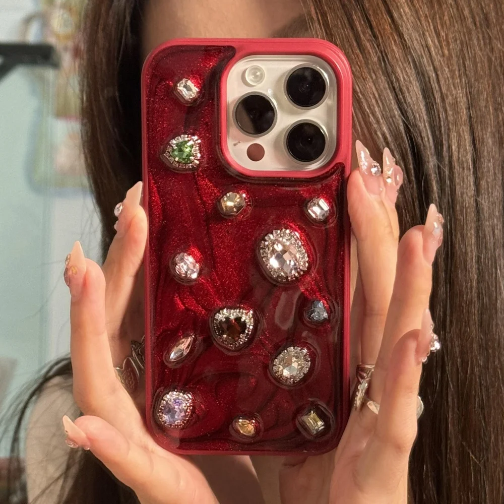 Phone Case iPhone Case INS Fashion Candy Color Rhinestone Phone Case for iPhone 16 15 14 13 12 Pro Max 16 14 15 Plus 11 Shockproof Protective Cover