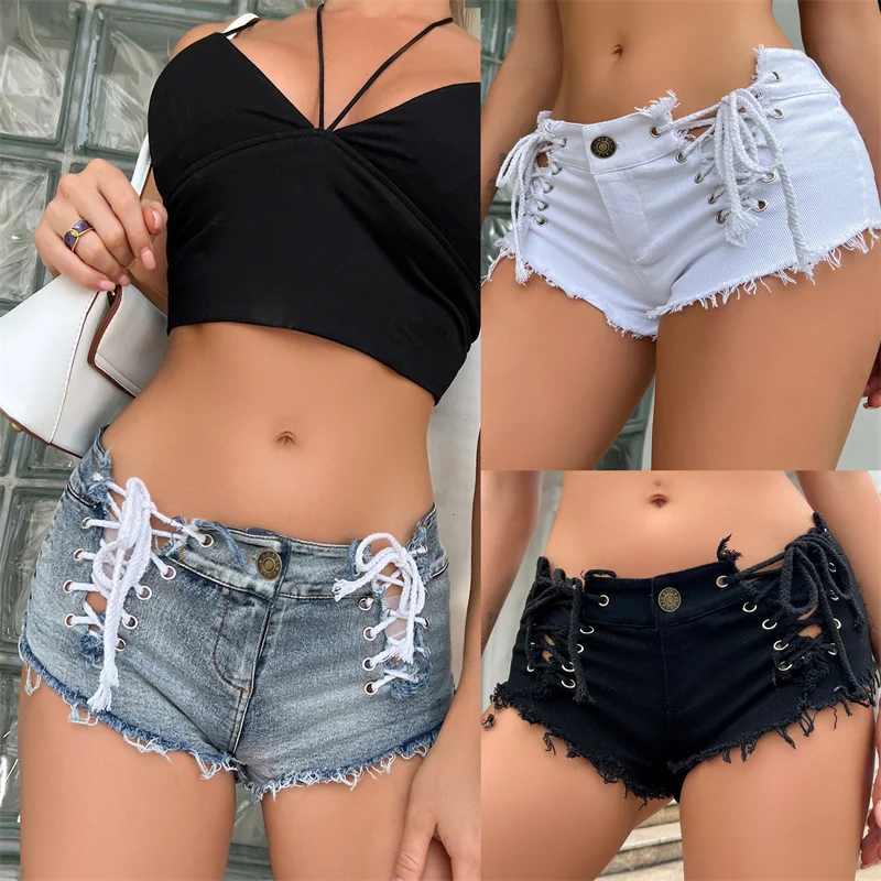 

New Summer Fashion high-waisted Perforated Women's Sexy& fast Bars and Beaches Denim Shorts Hot Pants Jeans