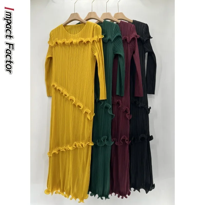 

Женская одежда в складку, новинка 2024, яркое женское платье оверсайз в стиле пэчворк с плотными краями, круглым вырезом и длинными рукавами