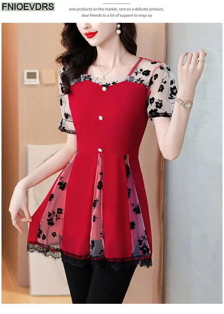 Hot Sales Autumn 2024 Women European Fashion Elegant Black Shirt Sheer Mesh Ruffles Casual Tunic Belly Peplum Tops And Blouses