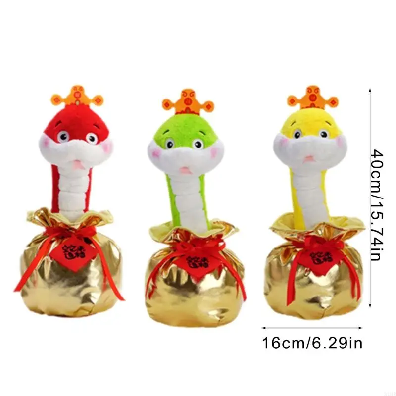 N1HB Cartoon Snake Stuffed Animals Musical Toy Spring Festival Chinese New Year