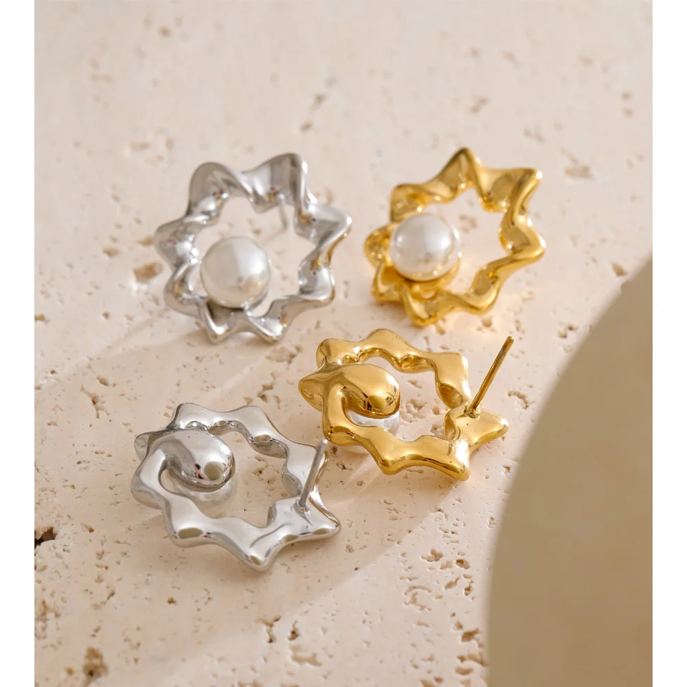 Yhpup Stainless Steel Simulated Pearls Earrings for Women Waterproof