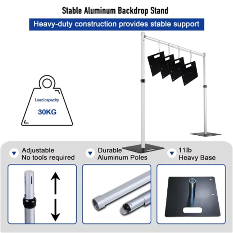 Double Crossbar Pipe and Drape Stand kit, Heavy Duty Adjustable Backdrop Stand, Aluminium Flower Wall Backdrop for Event,Birthda