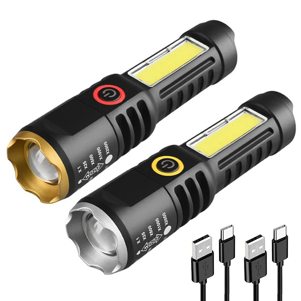 Xpe+cob Led Camping Flashlight Telescopic Zoom Waterproof Hiking Flashlight Typec Charging